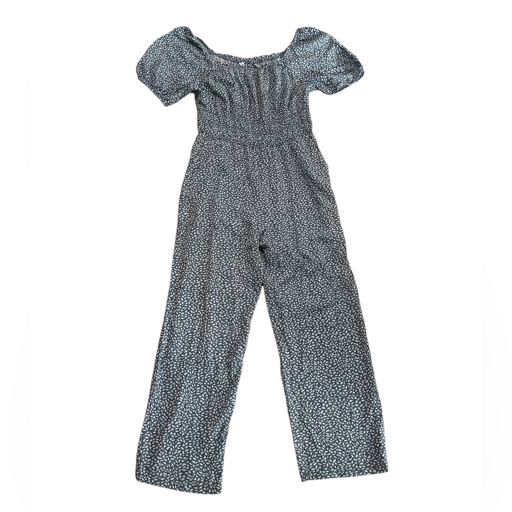 Sincerely Jules Blue White Leaf Print Off Shoulder Jumpsuit Size XL